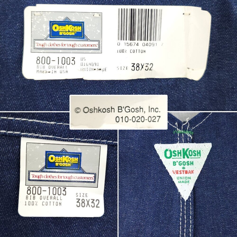 OshKosh B'Gosh Vintage Denim Bib Overalls Union Sanforized USA "38x32" NWT - Picture 4 of 14